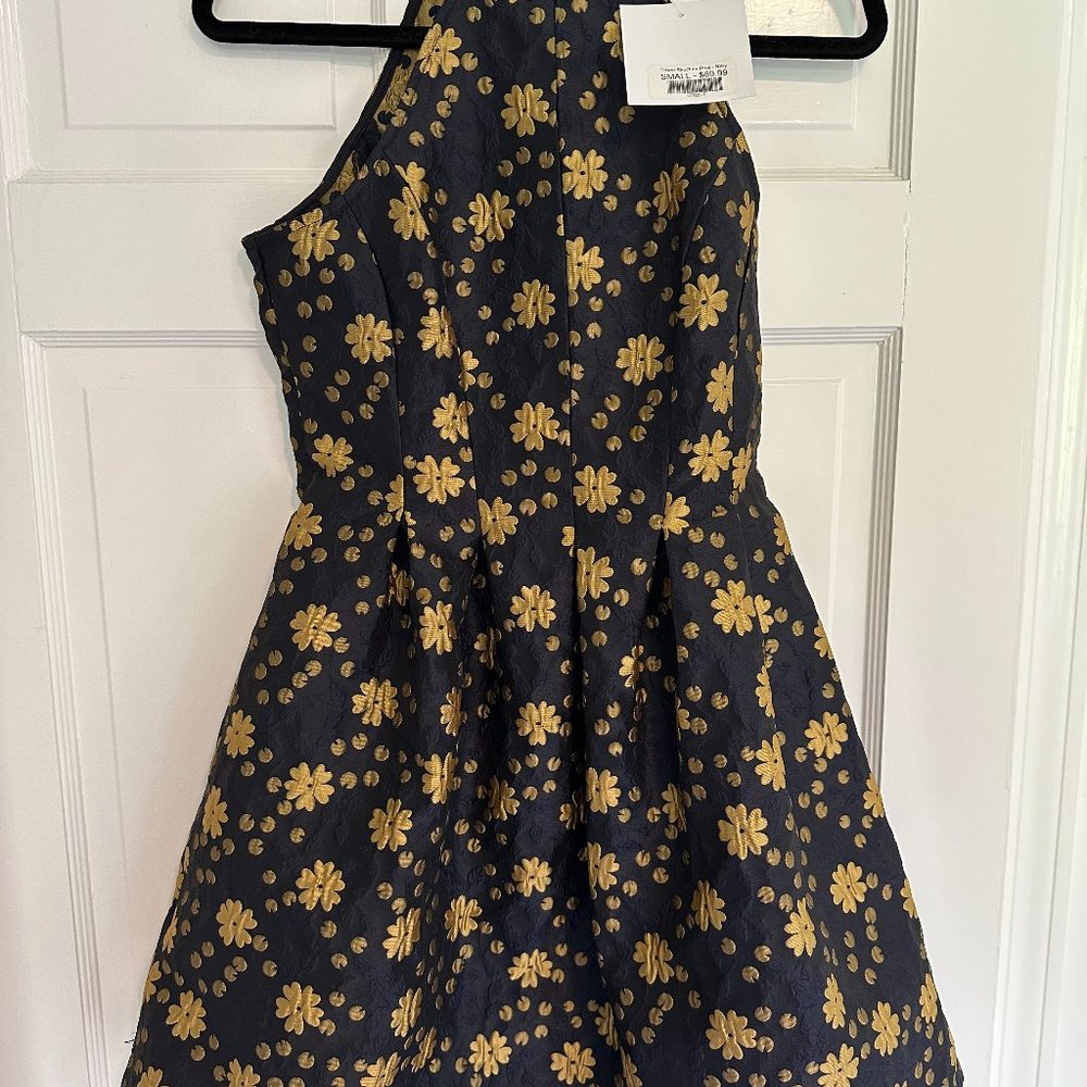 Mystic Flower Structure Dress - Navy & Gold Size Small - NWT